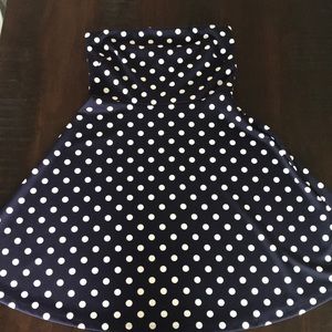 The Limited Navy/White Polka Dot Strapless Dress M
